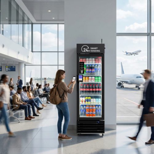 AI Vending okos önkiszolgáló hűtő reptéri váróteremben